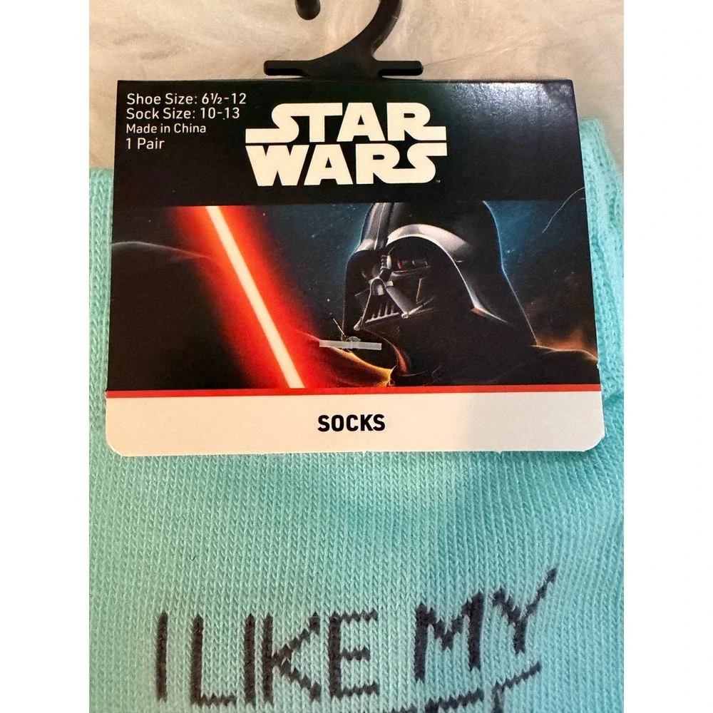 Star Wars Darth Vader Coffee Dark Side Aqua Blue Crew Socks Men 6.5-12 NEW
